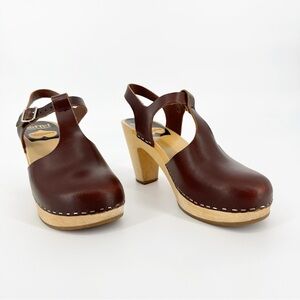 Swedish Hasbeens T Strap Sky High Clogs Platform Heels